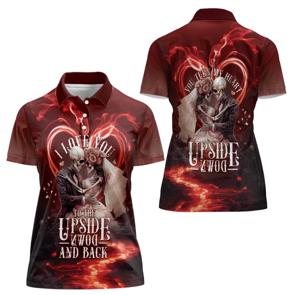 Skull Valentines Day Women Polo Shirt I Love You To The Upside Down And Back