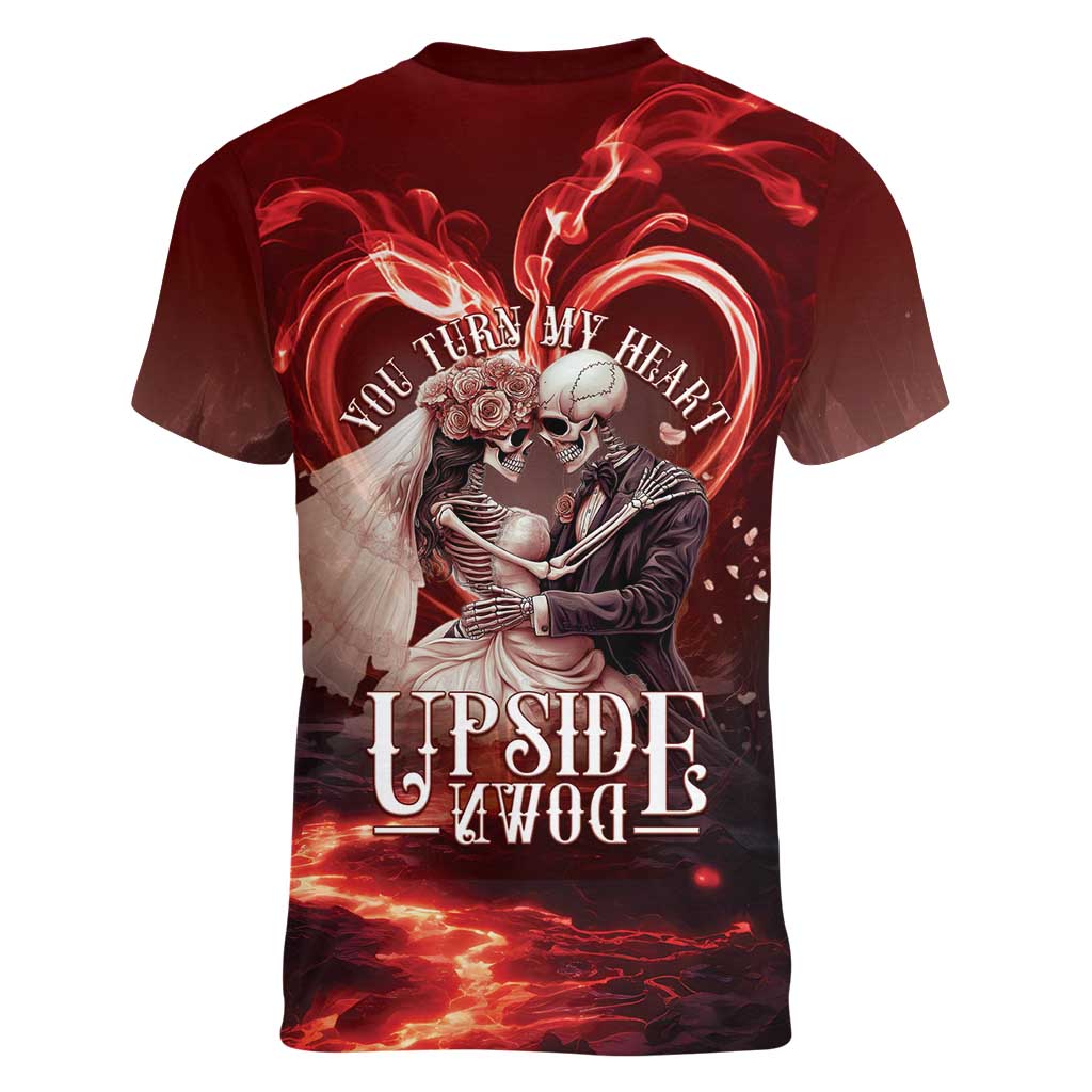 Skull Valentines Day Women V-Neck T-Shirt I Love You To The Upside Down And Back