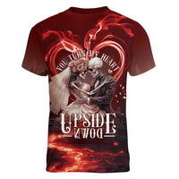 Skull Valentines Day Women V-Neck T-Shirt I Love You To The Upside Down And Back