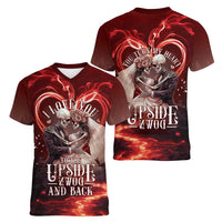 Skull Valentines Day Women V-Neck T-Shirt I Love You To The Upside Down And Back