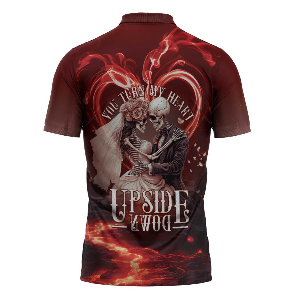 Skull Valentines Day Zipper Polo Shirt I Love You To The Upside Down And Back
