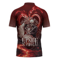 Skull Valentines Day Zipper Polo Shirt I Love You To The Upside Down And Back