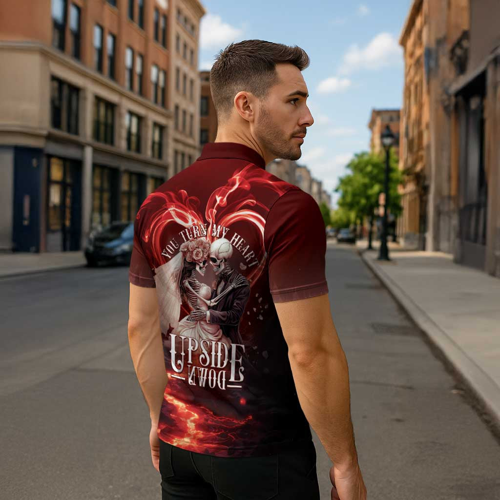 Skull Valentines Day Zipper Polo Shirt I Love You To The Upside Down And Back