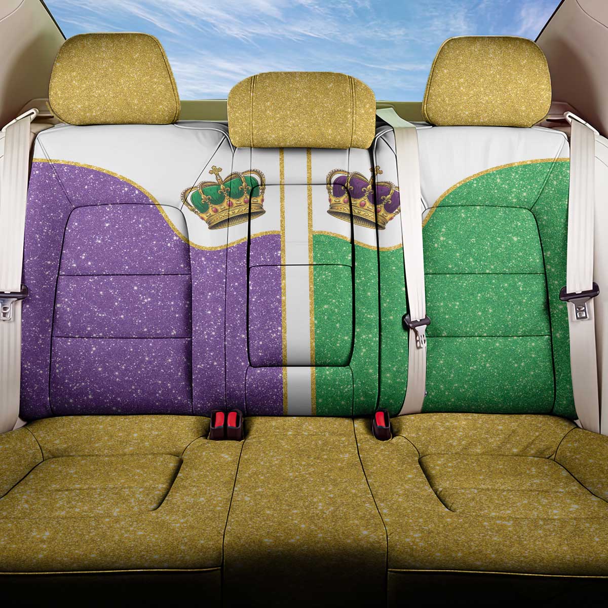 Mardi Gras Crown Back Car Seat Cover Western Yoke Glitter Style