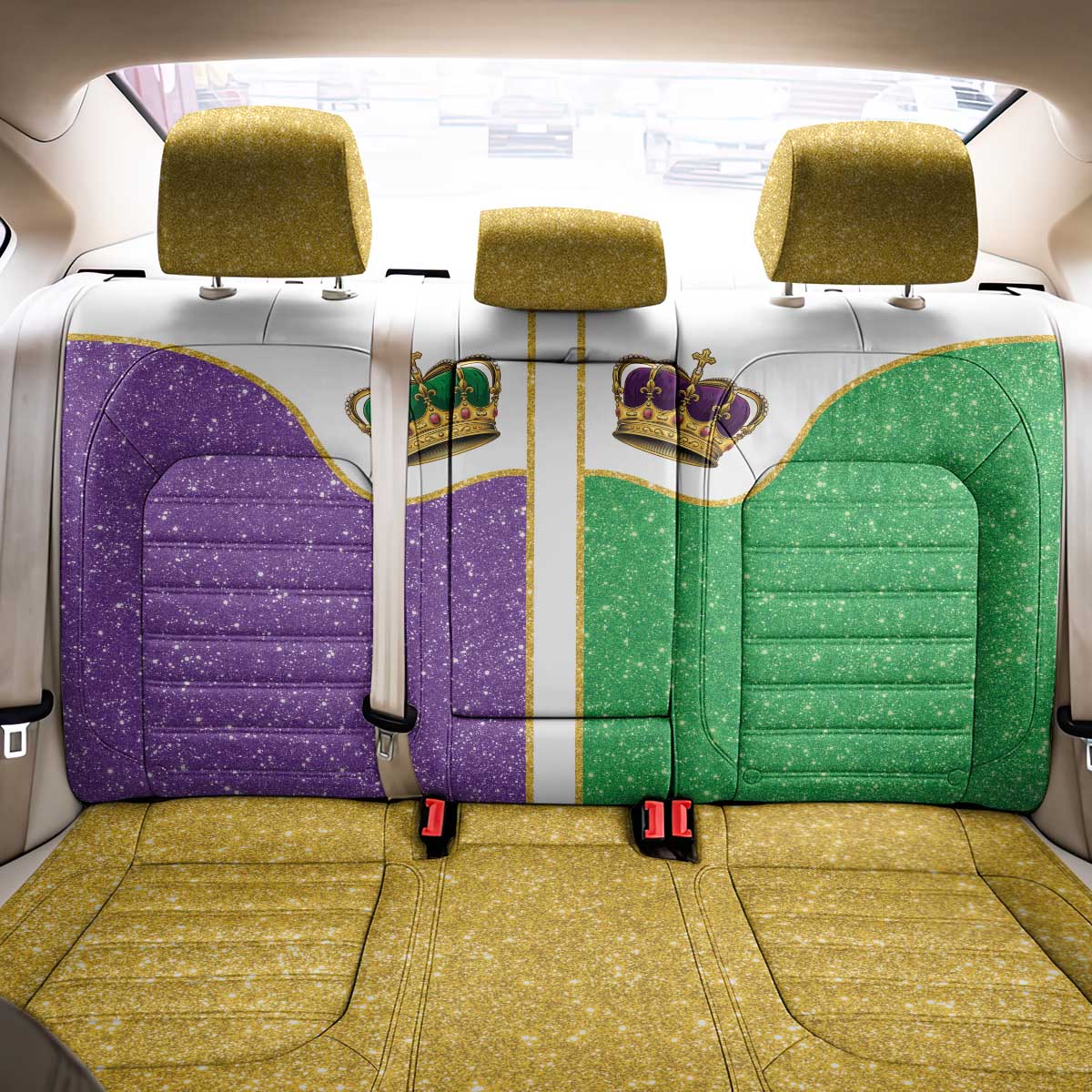 Mardi Gras Crown Back Car Seat Cover Western Yoke Glitter Style