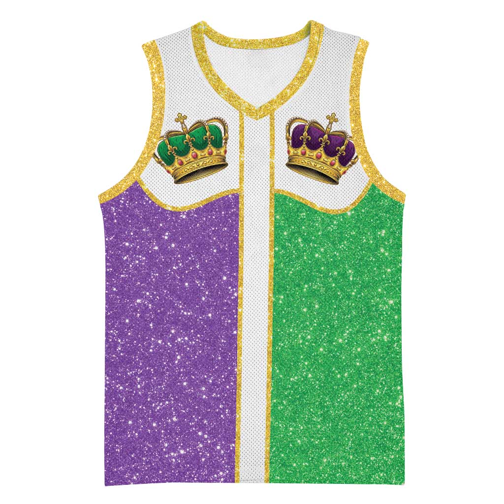 Mardi Gras Crown Basketball Jersey Western Yoke Glitter Style
