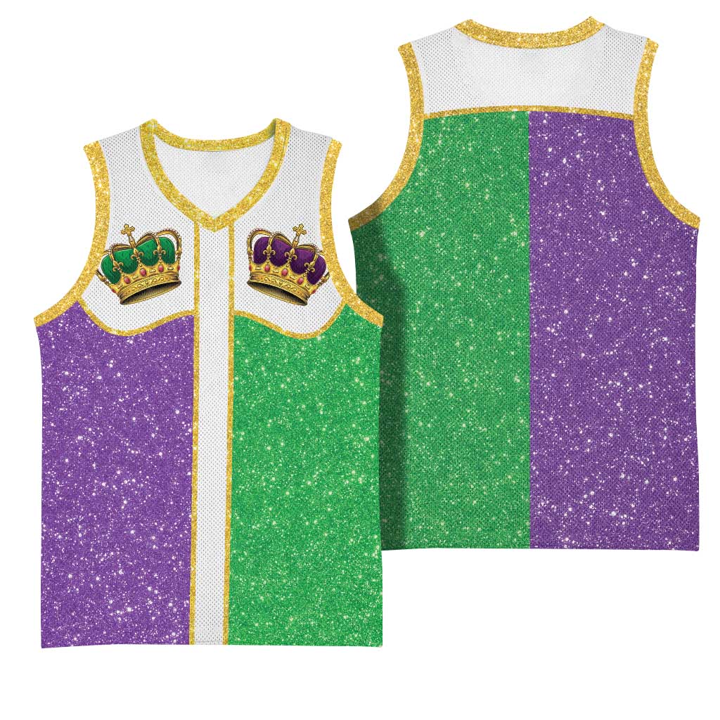 Mardi Gras Crown Basketball Jersey Western Yoke Glitter Style