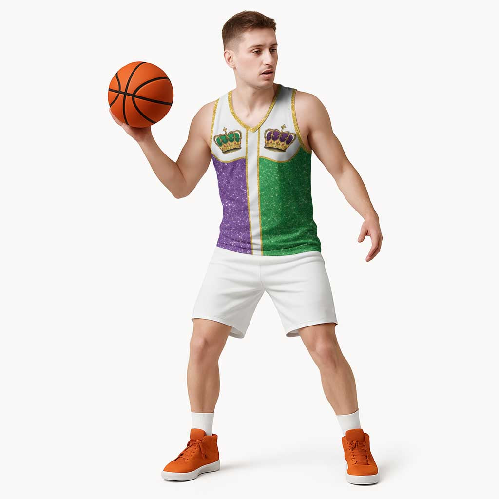 Mardi Gras Crown Basketball Jersey Western Yoke Glitter Style