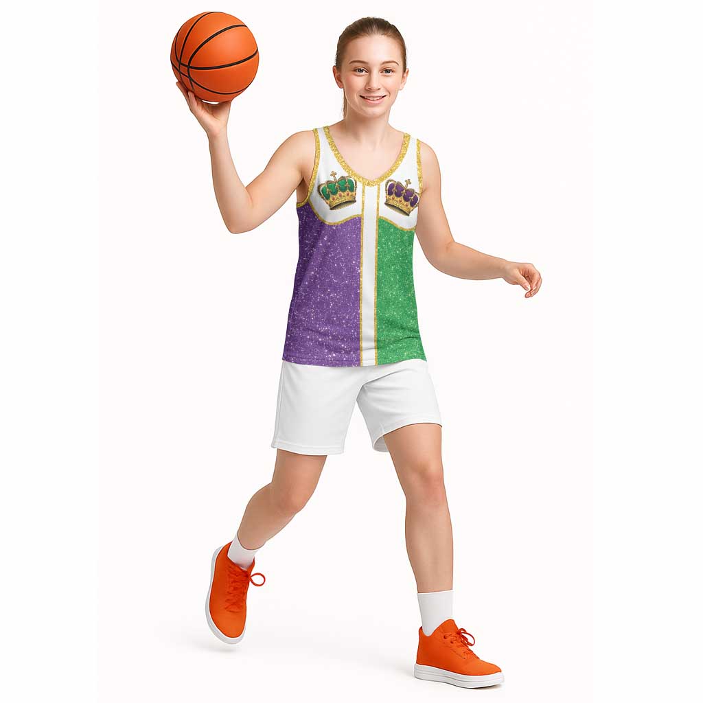 Mardi Gras Crown Basketball Jersey Western Yoke Glitter Style
