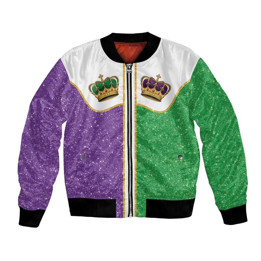 Mardi Gras Crown Bomber Jacket Western Yoke Glitter Style