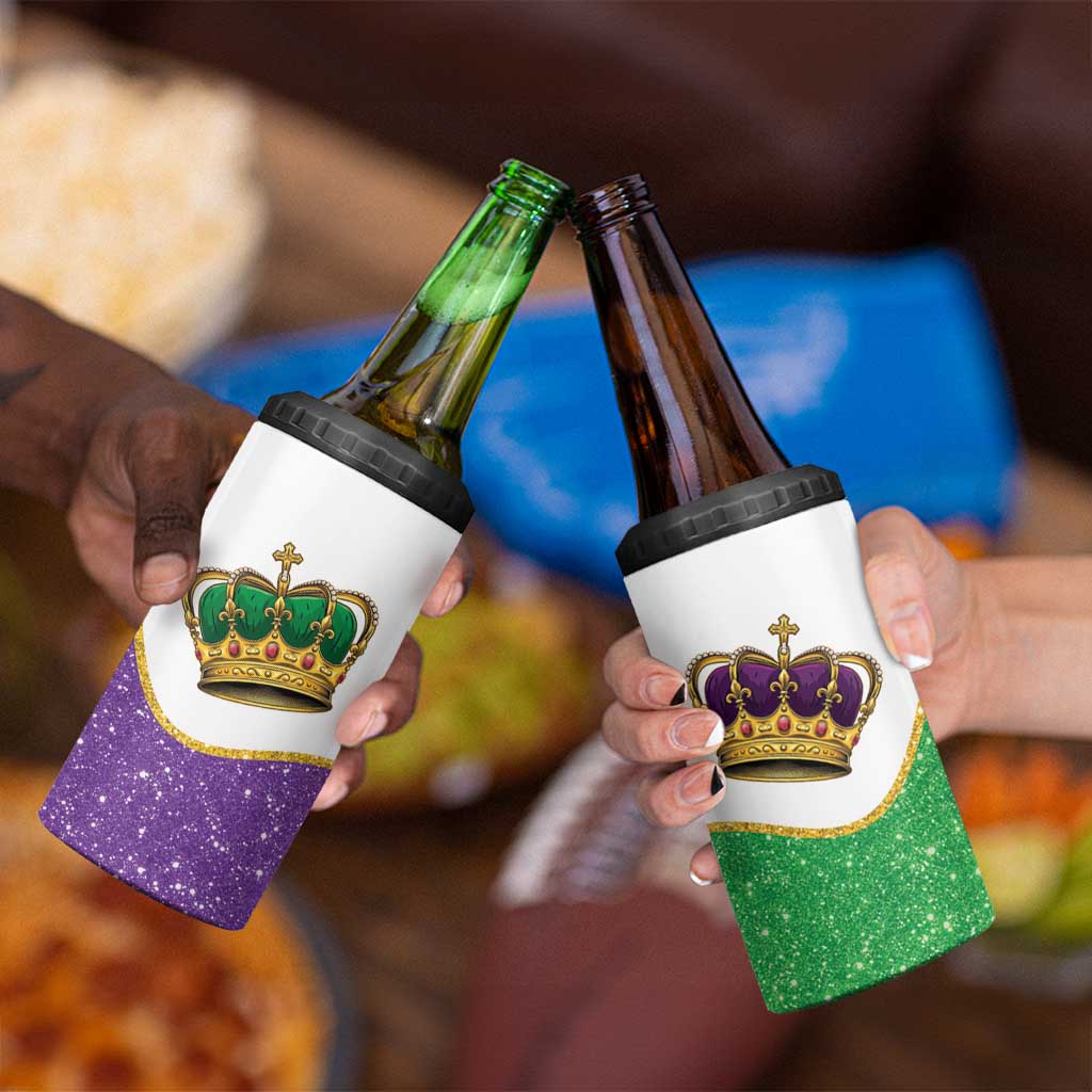 Mardi Gras Crown 4 in 1 Can Cooler Tumbler Western Yoke Glitter Style