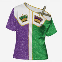 Mardi Gras Crown Cross Shoulder Shirt Western Yoke Glitter Style