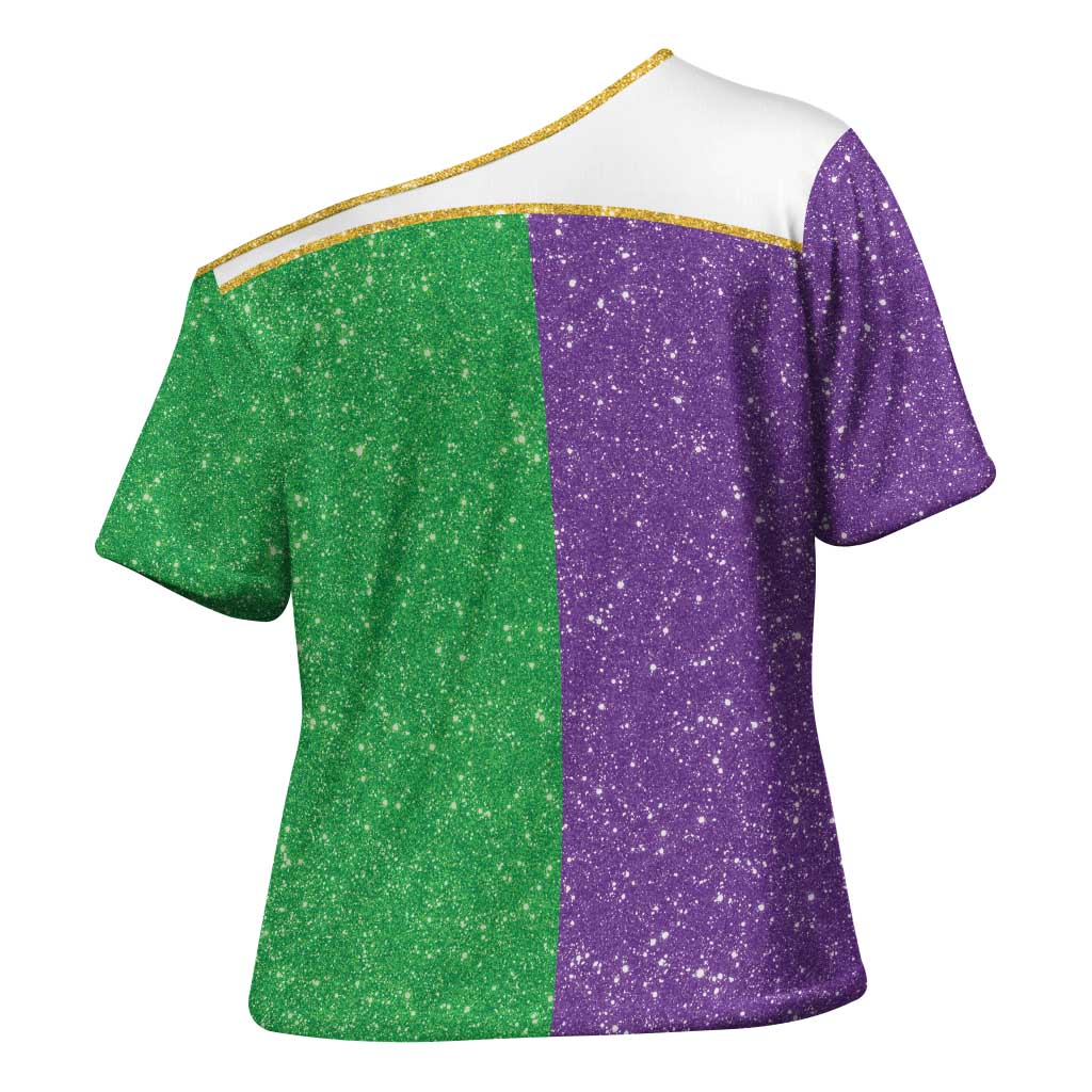 Mardi Gras Crown Cross Shoulder Shirt Western Yoke Glitter Style