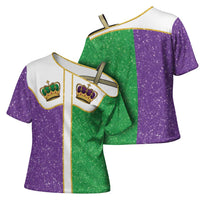 Mardi Gras Crown Cross Shoulder Shirt Western Yoke Glitter Style