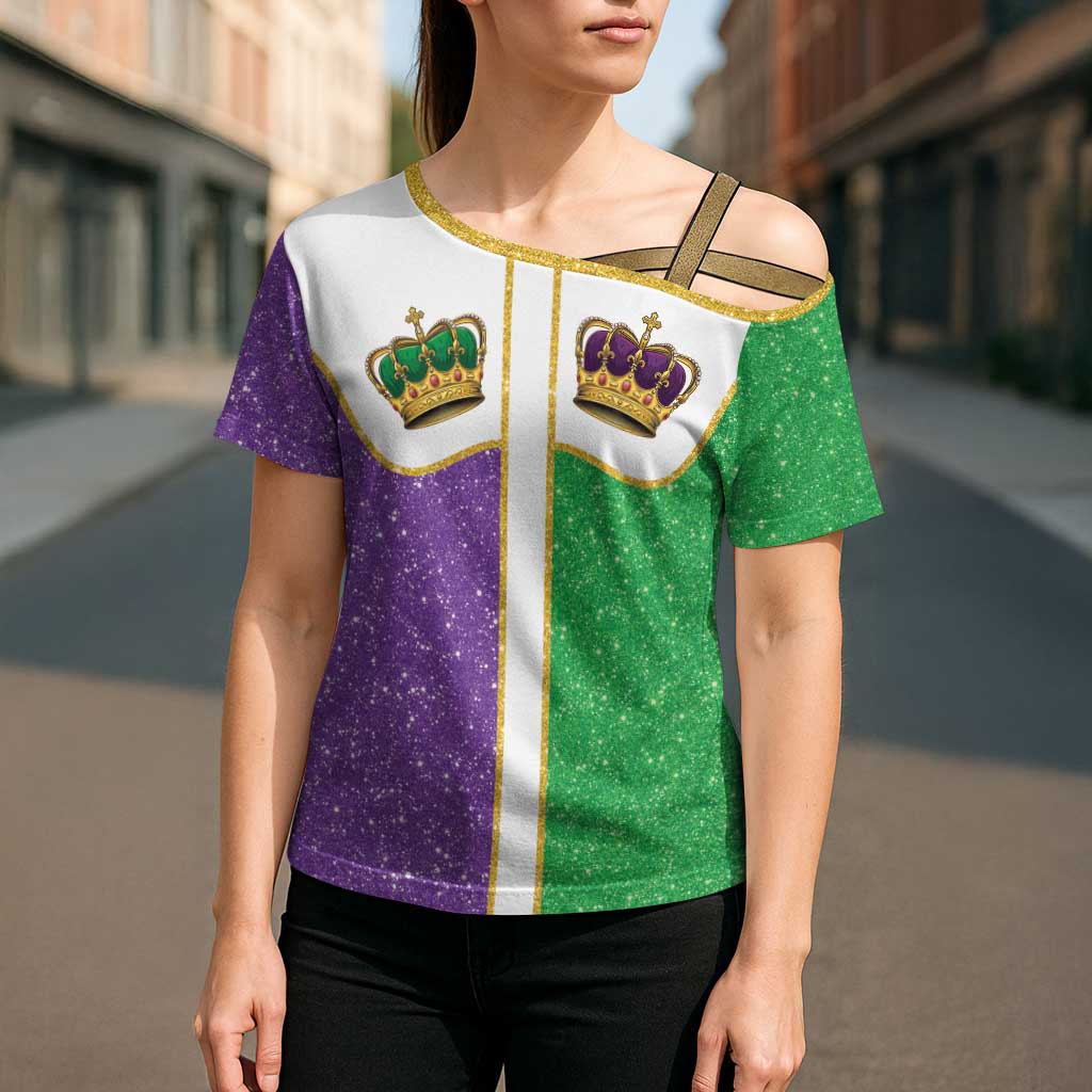 Mardi Gras Crown Cross Shoulder Shirt Western Yoke Glitter Style