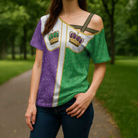 Mardi Gras Crown Cross Shoulder Shirt Western Yoke Glitter Style