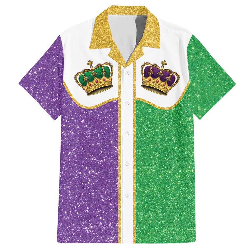 Mardi Gras Crown Hawaiian Shirt Western Yoke Glitter Style