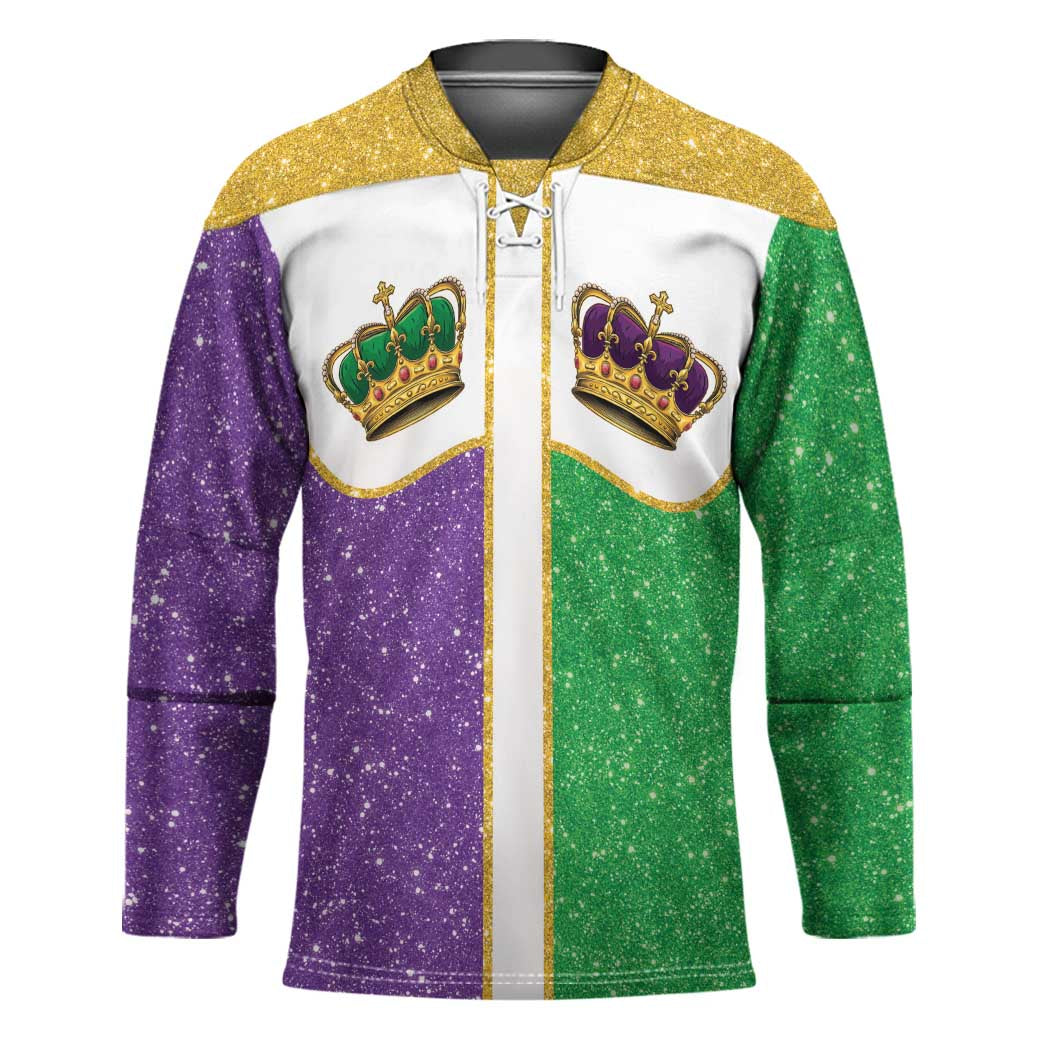 Mardi Gras Crown Hockey Jersey Western Yoke Glitter Style