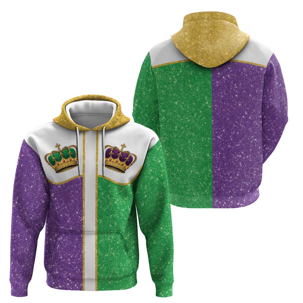Mardi Gras Crown Hoodie Western Yoke Glitter Style