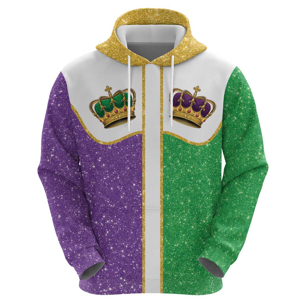 Mardi Gras Crown Hoodie Western Yoke Glitter Style