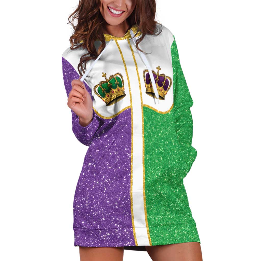 Mardi Gras Crown Hoodie Dress Western Yoke Glitter Style - Wonder Print Shop Mardi Gras Crown Hoodie Dress Western Yoke Glitter Style - Wonder Print Shop