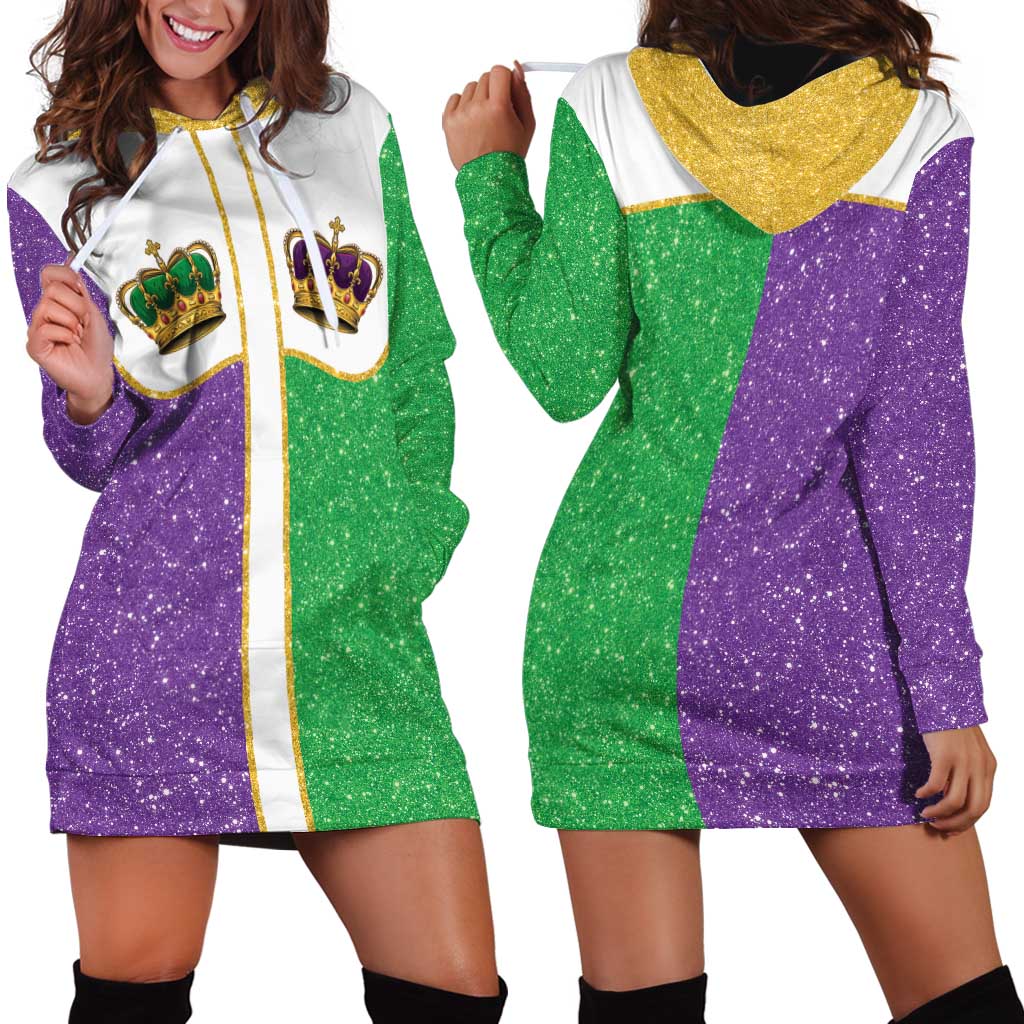 Mardi Gras Crown Hoodie Dress Western Yoke Glitter Style