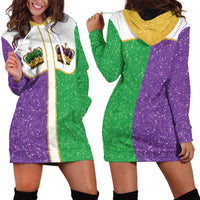 Mardi Gras Crown Hoodie Dress Western Yoke Glitter Style