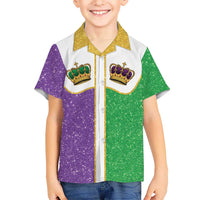 Mardi Gras Crown Kid Hawaiian Shirt Western Yoke Glitter Style