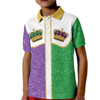 Mardi Gras Crown Kid Polo Shirt Western Yoke Glitter Style
