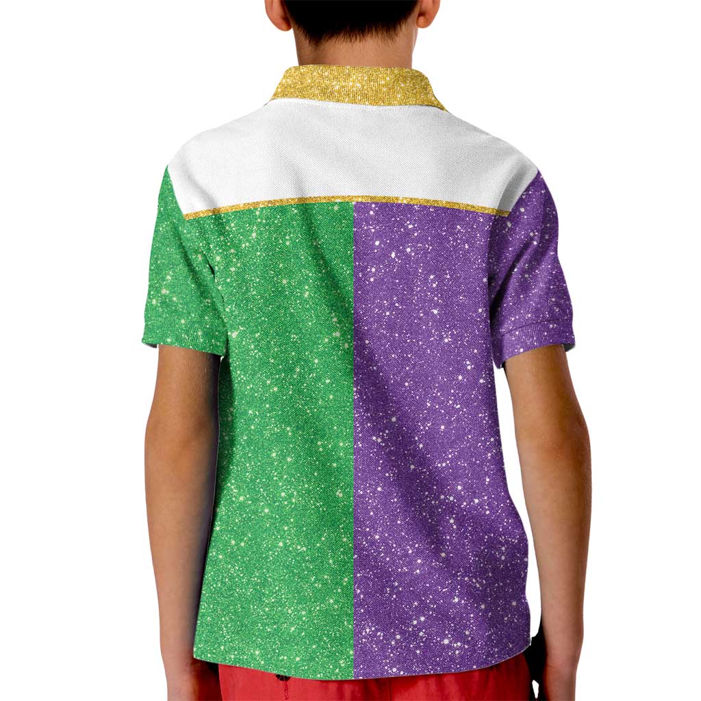 Mardi Gras Crown Kid Polo Shirt Western Yoke Glitter Style