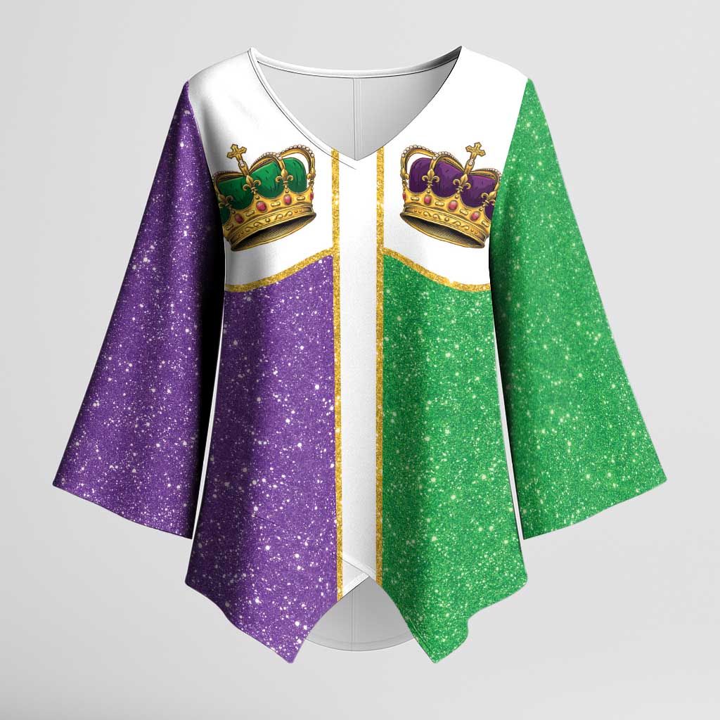 Mardi Gras Crown Kimono Sleeve Blouse Western Yoke Glitter Style