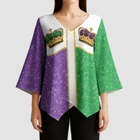 Mardi Gras Crown Kimono Sleeve Blouse Western Yoke Glitter Style
