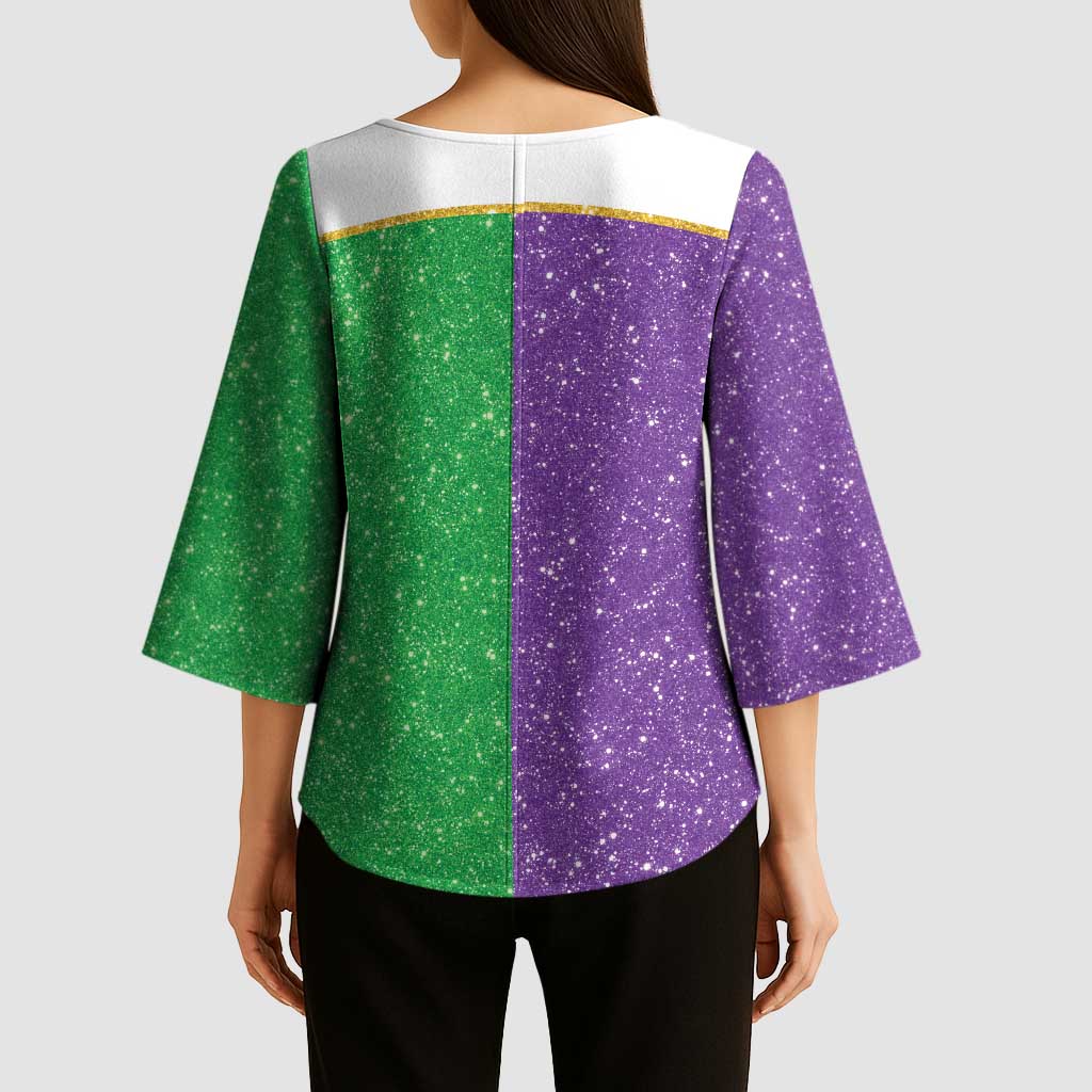 Mardi Gras Crown Kimono Sleeve Blouse Western Yoke Glitter Style