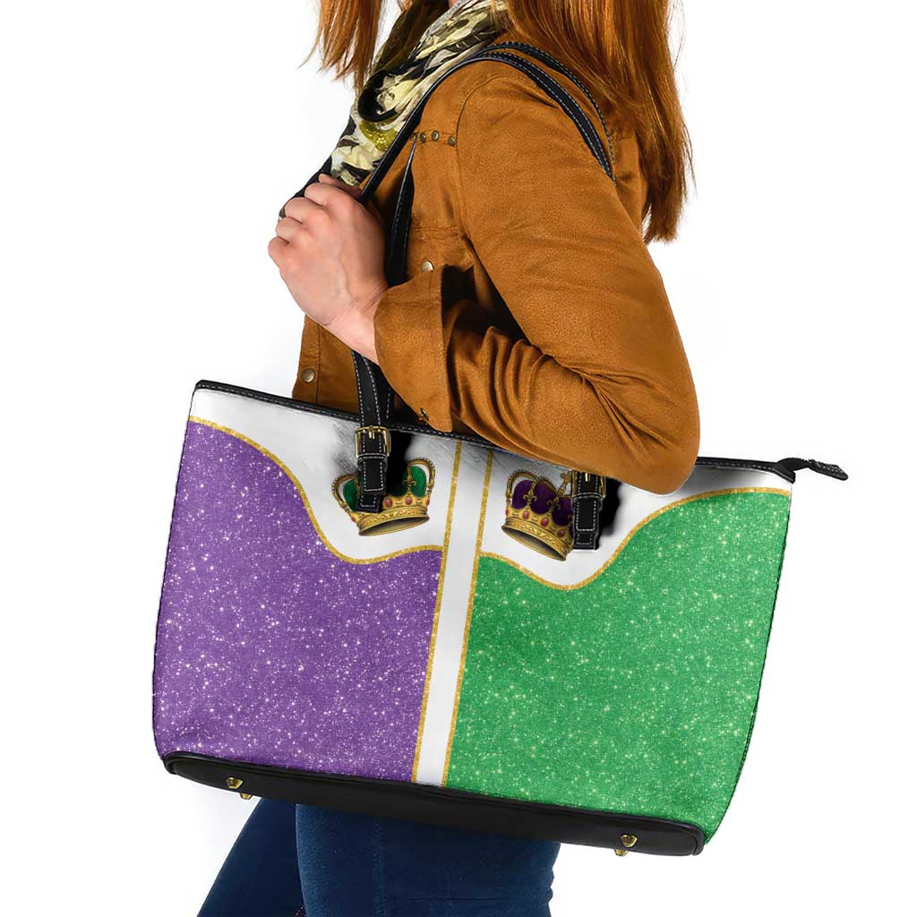Mardi Gras Crown Leather Tote Bag Western Yoke Glitter Style
