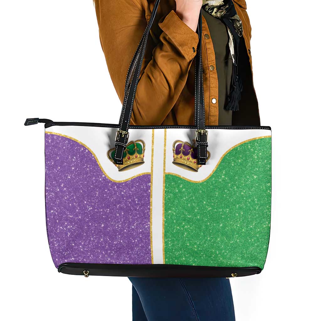 Mardi Gras Crown Leather Tote Bag Western Yoke Glitter Style