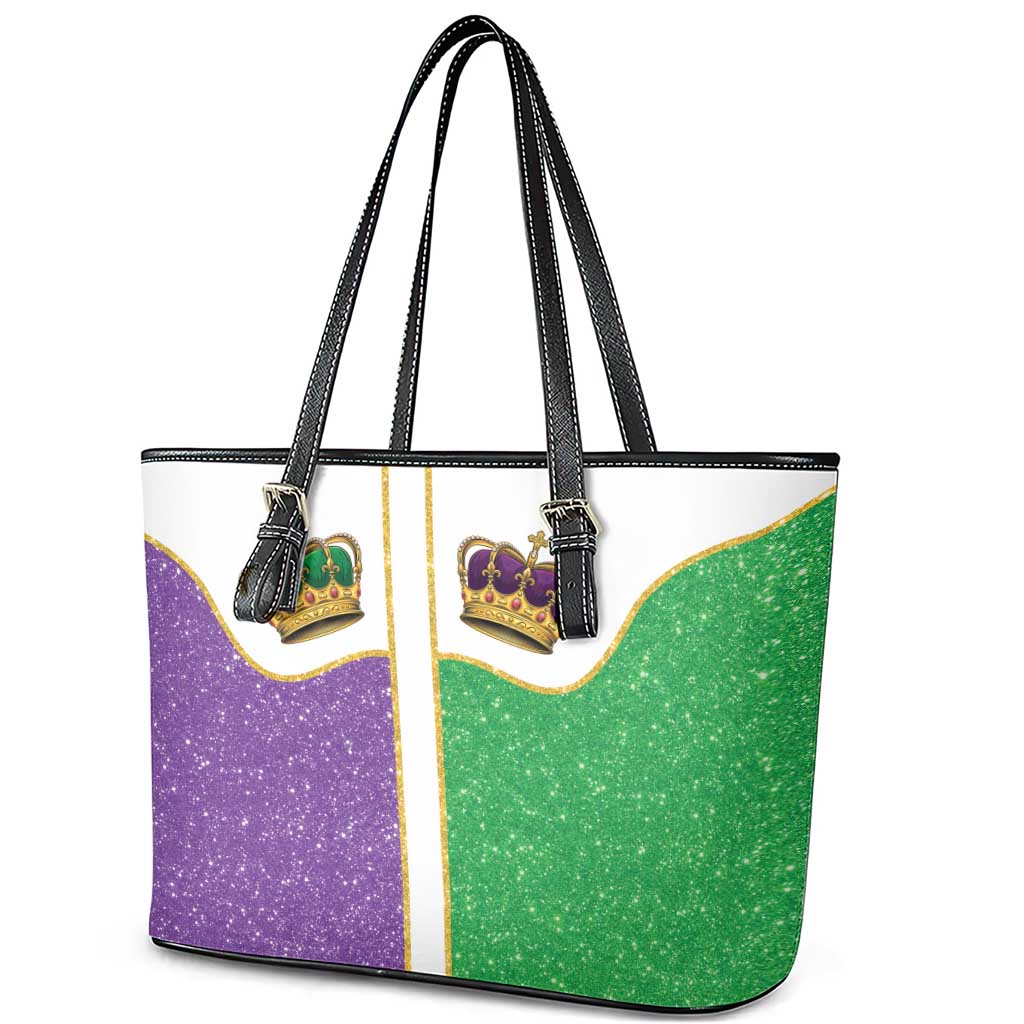 Mardi Gras Crown Leather Tote Bag Western Yoke Glitter Style