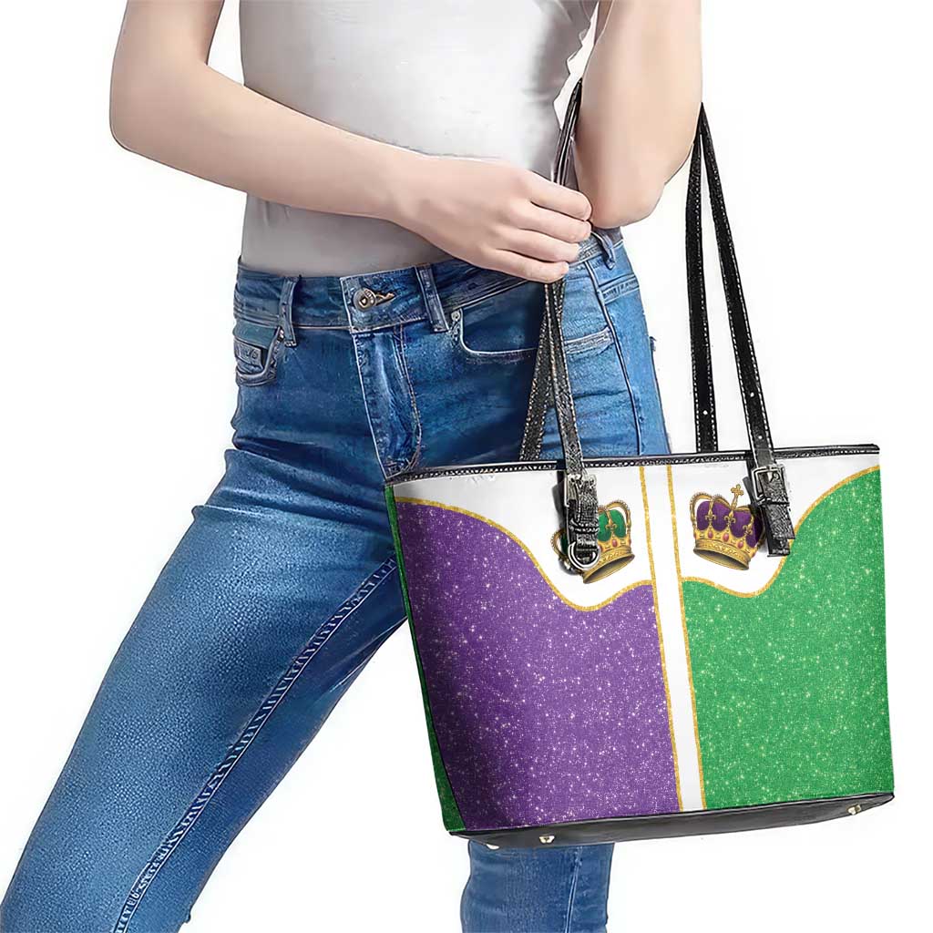 Mardi Gras Crown Leather Tote Bag Western Yoke Glitter Style