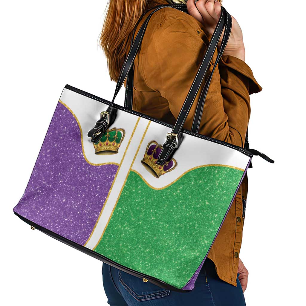 Mardi Gras Crown Leather Tote Bag Western Yoke Glitter Style