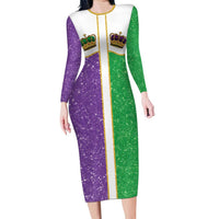 Mardi Gras Crown Long Sleeve Bodycon Dress Western Yoke Glitter Style