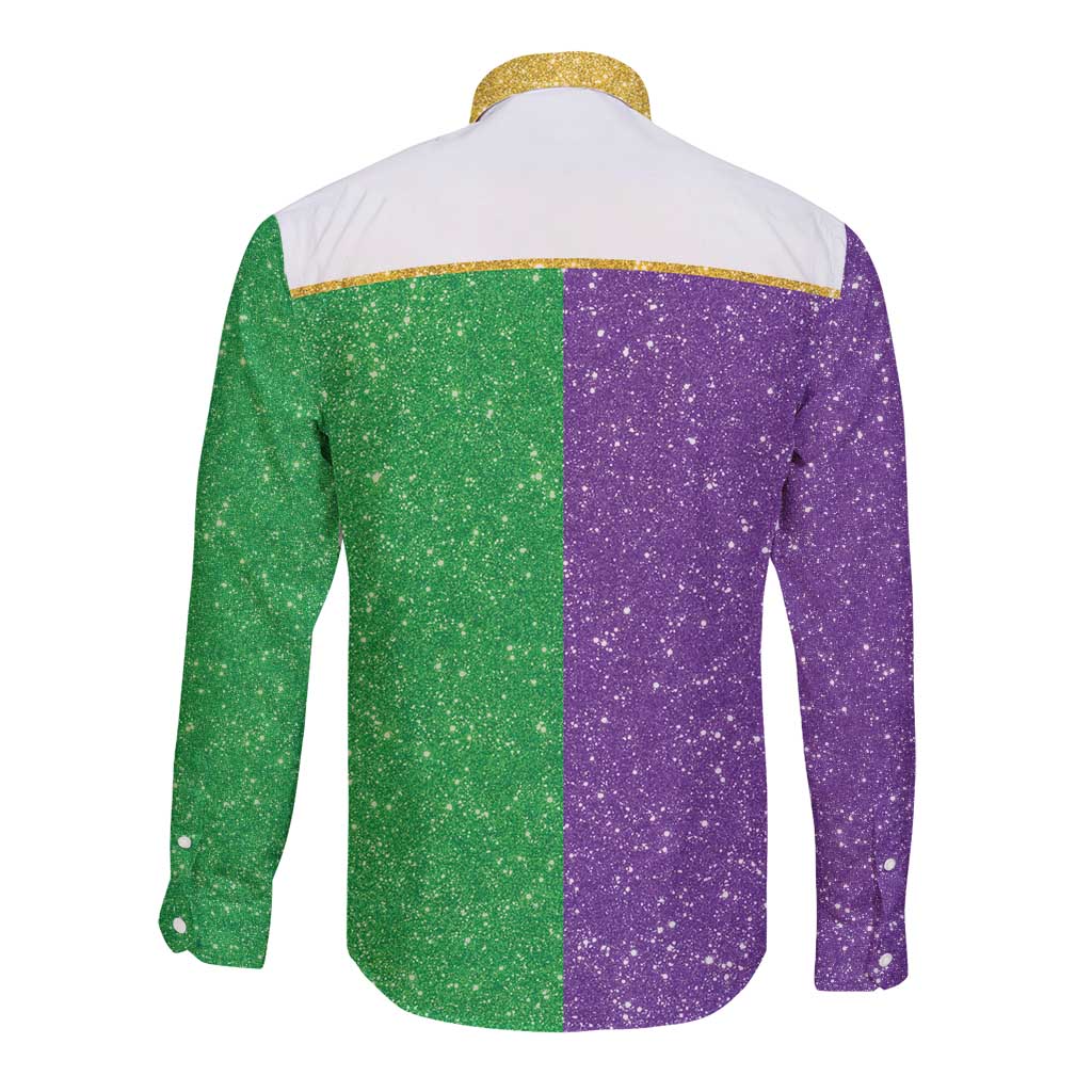 Mardi Gras Crown Long Sleeve Button Shirt Western Yoke Glitter Style