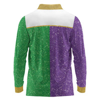 Mardi Gras Crown Long Sleeve Polo Shirt Western Yoke Glitter Style