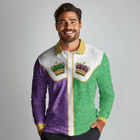 Mardi Gras Crown Long Sleeve Polo Shirt Western Yoke Glitter Style