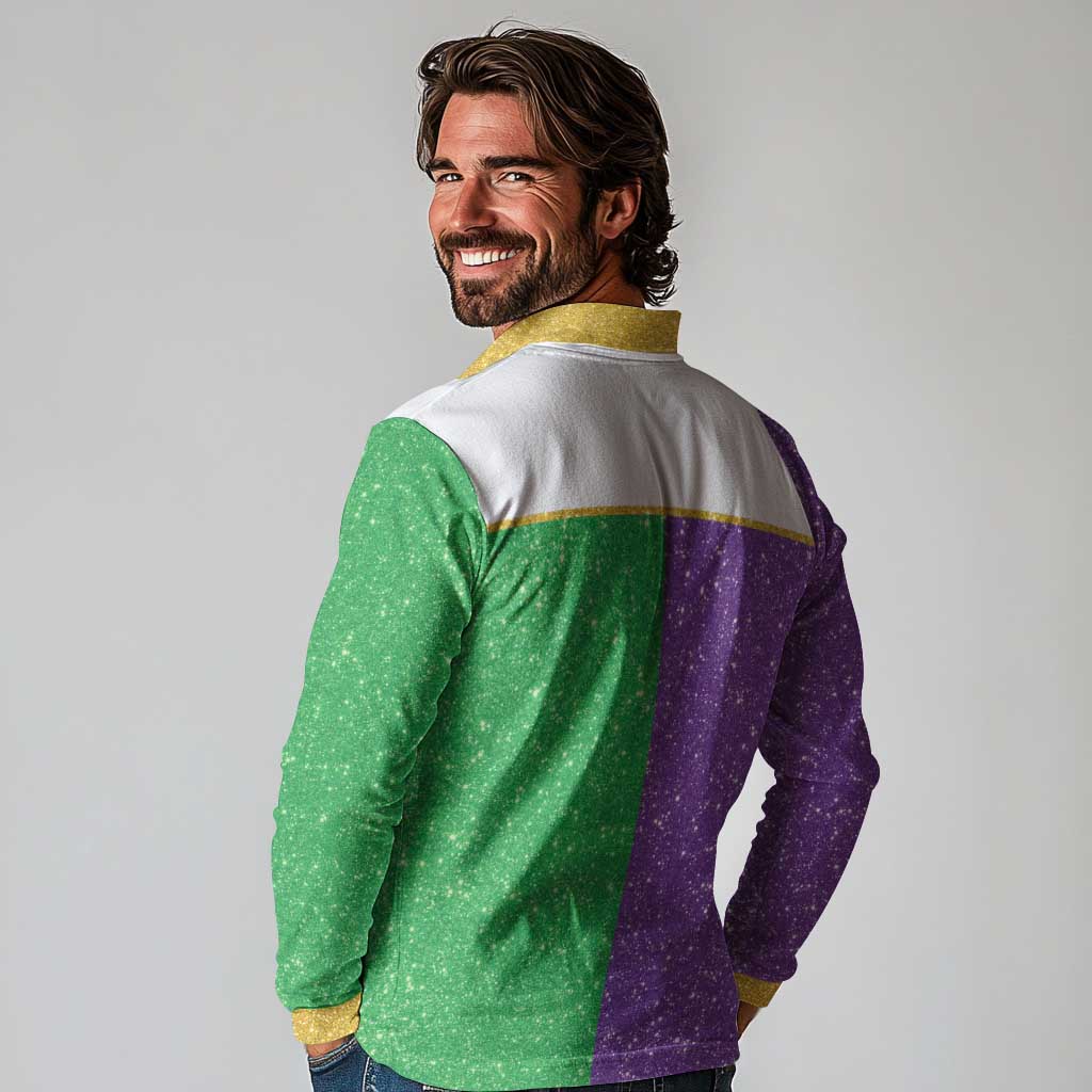 Mardi Gras Crown Long Sleeve Polo Shirt Western Yoke Glitter Style