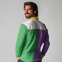 Mardi Gras Crown Long Sleeve Polo Shirt Western Yoke Glitter Style