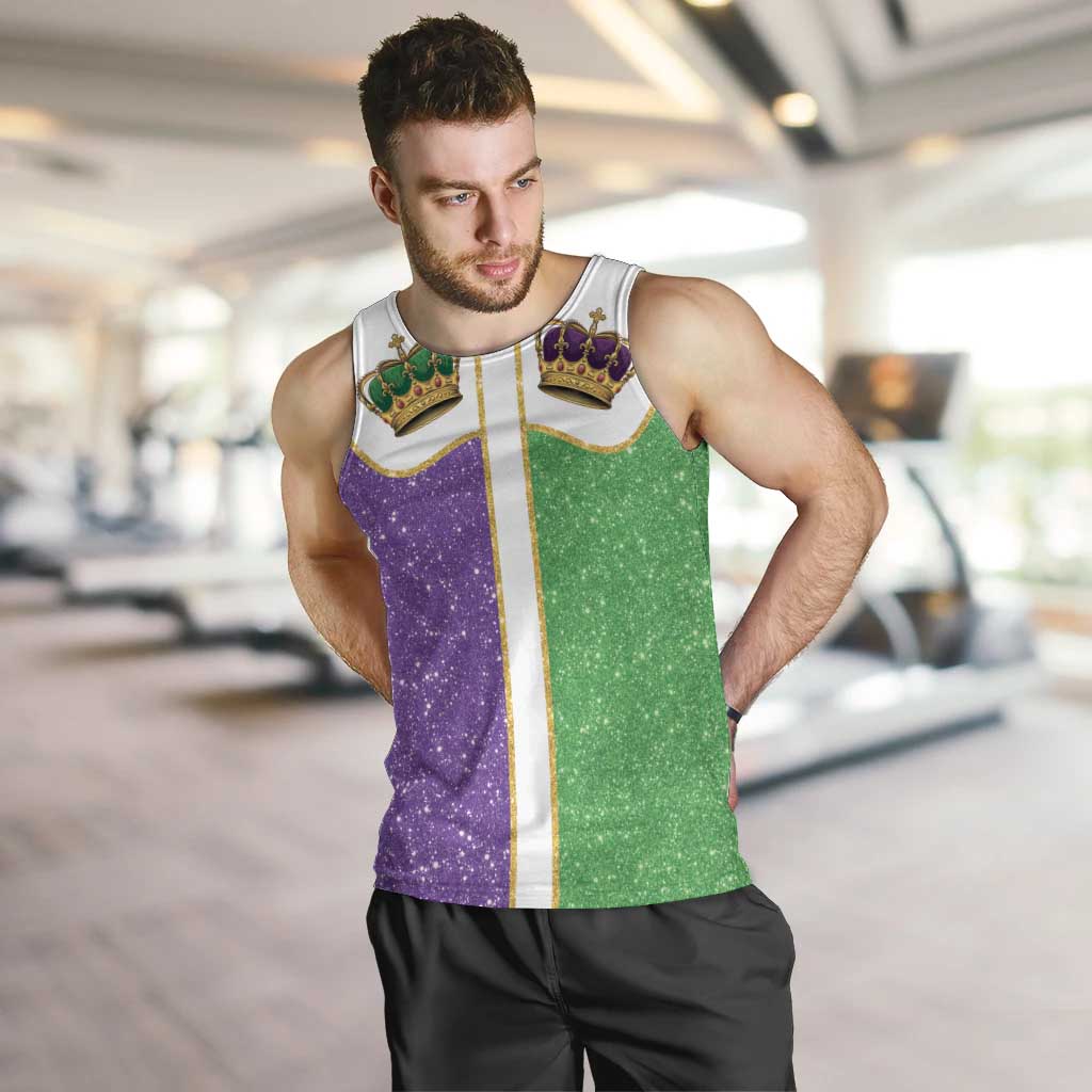 Mardi Gras Crown Men Tank Top Western Yoke Glitter Style