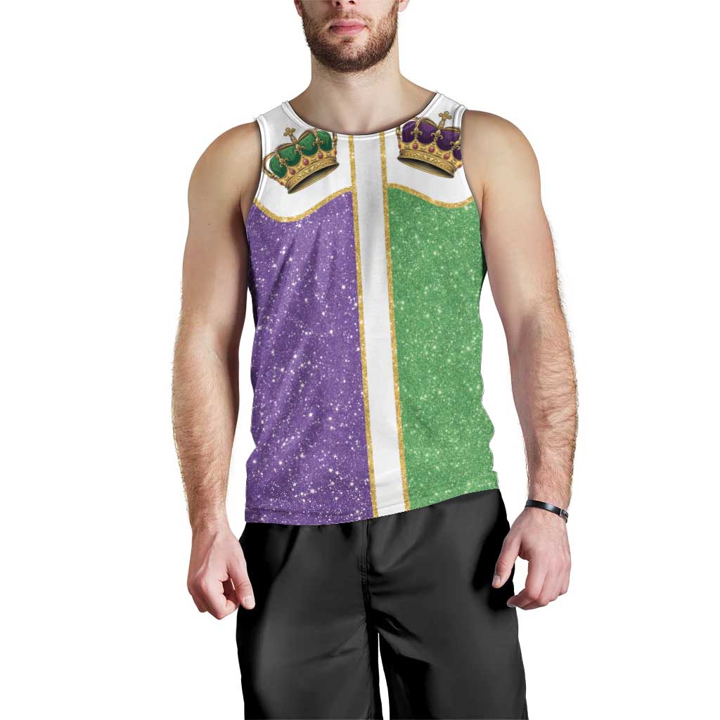 Mardi Gras Crown Men Tank Top Western Yoke Glitter Style