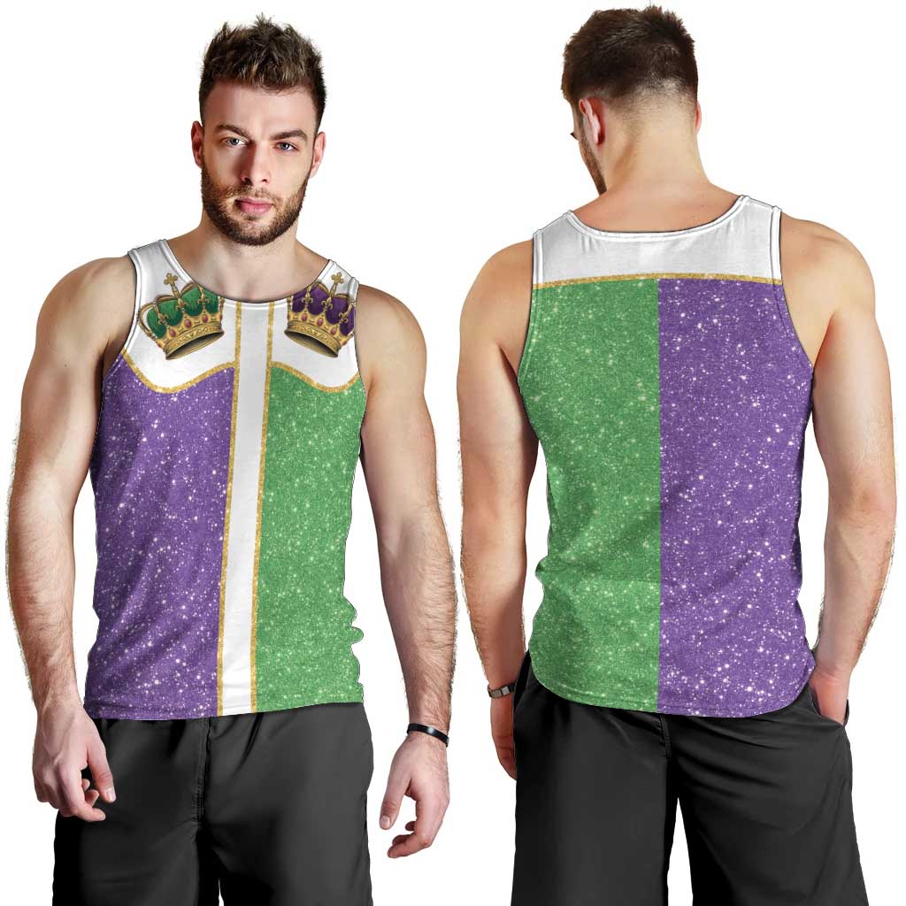 Mardi Gras Crown Men Tank Top Western Yoke Glitter Style