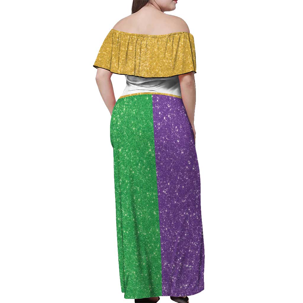 Mardi Gras Crown Off Shoulder Maxi Dress Western Yoke Glitter Style