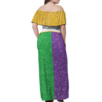 Mardi Gras Crown Off Shoulder Maxi Dress Western Yoke Glitter Style