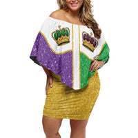 Mardi Gras Crown Off Shoulder Short Dress Western Yoke Glitter Style
